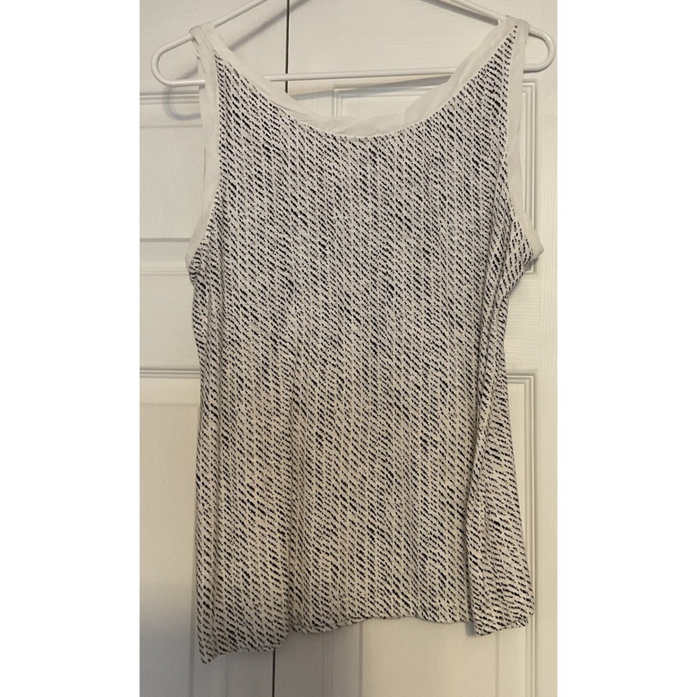 Loft White Black Chiffon Trim Tank Sleeveless‎ Top Blouse Medium